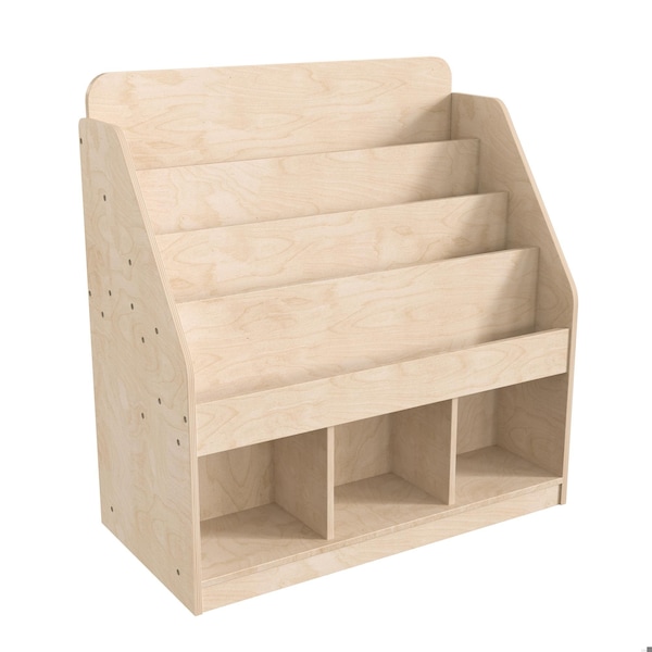 Flash Furniture Bright Beginnings Commercial Grade Modular Wooden Classroom 4 Tier Bookstand with 3 Storage Compartments, Natural MK-KE24282-GG - main